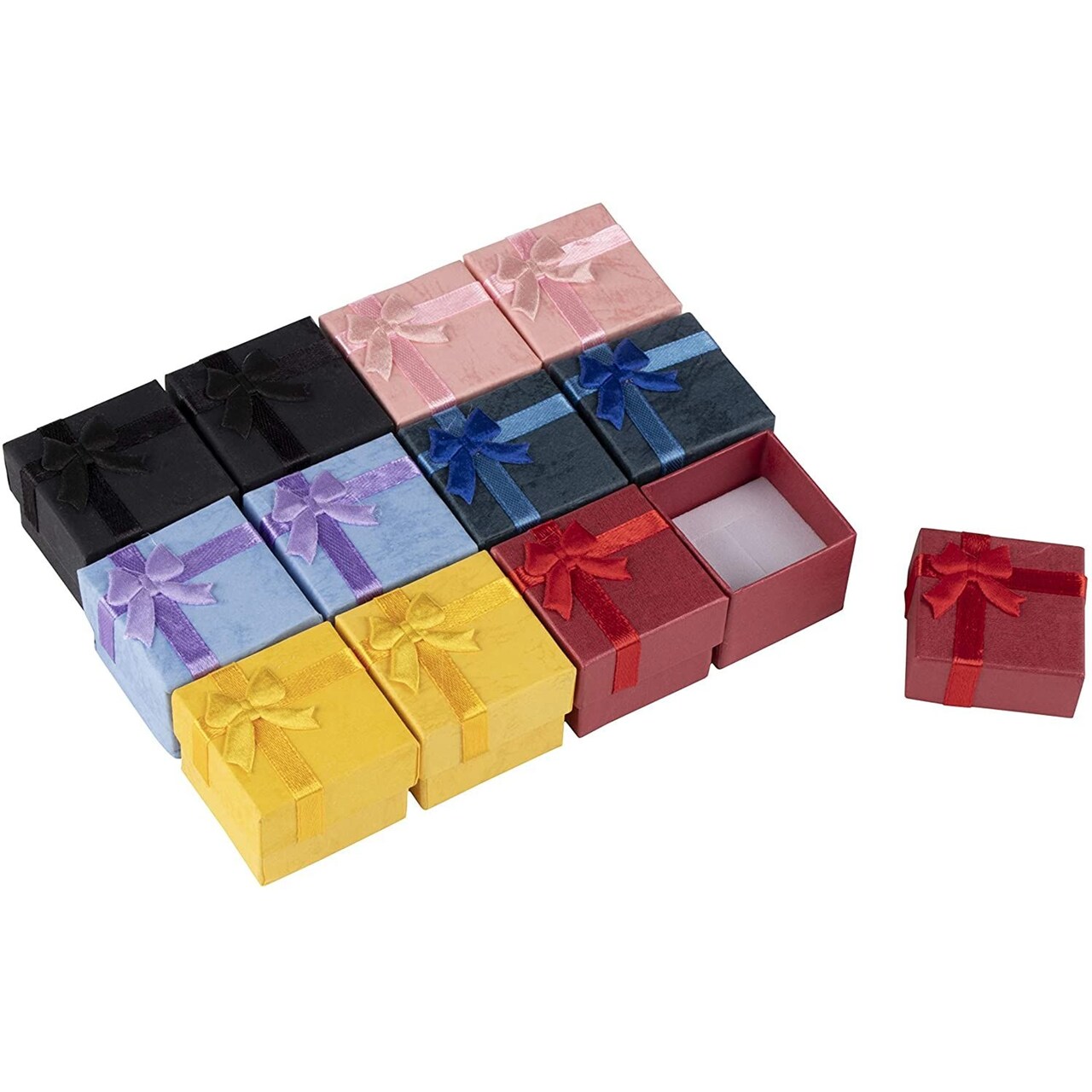 48 Pack Jewelry Gift Boxes with Lids and Bows for Rings, Earrings, Gifts (6 Colors, 1.5 In)